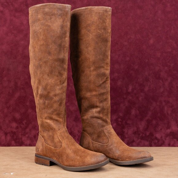 Born Borman Womens Distress Brown Leather Back Zipper Fashion OTK Boots sz 7 - Picture 1 of 10